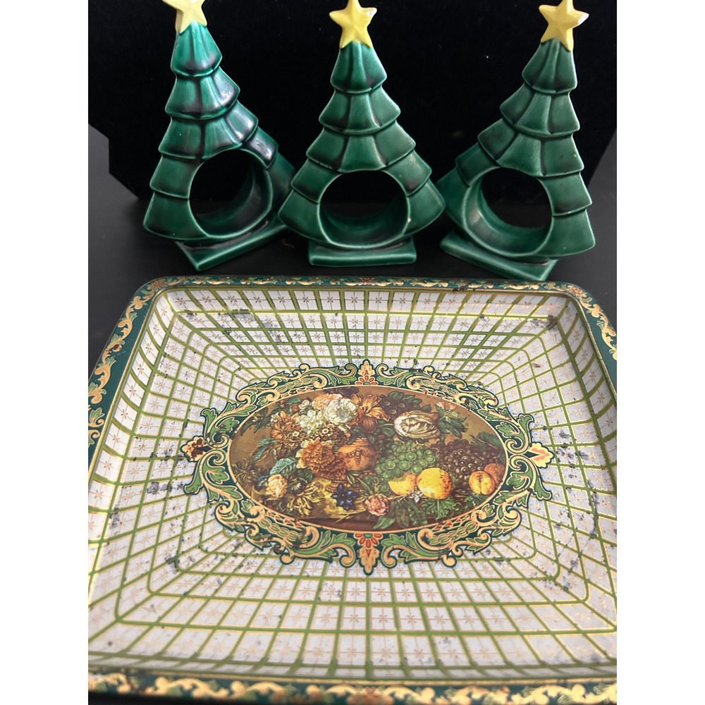 Tray and Napkin Rings Unisex OS Green Good Vintage Floral Daher Decorated Ware